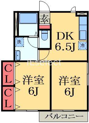 サンハイム学園前C(2DK/1階)の間取り写真