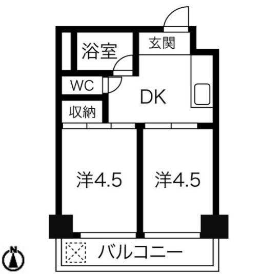 向陽ビル(2DK/8階)の間取り写真