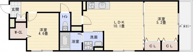 クリエオーレ田辺(2LDK/2階)の間取り写真