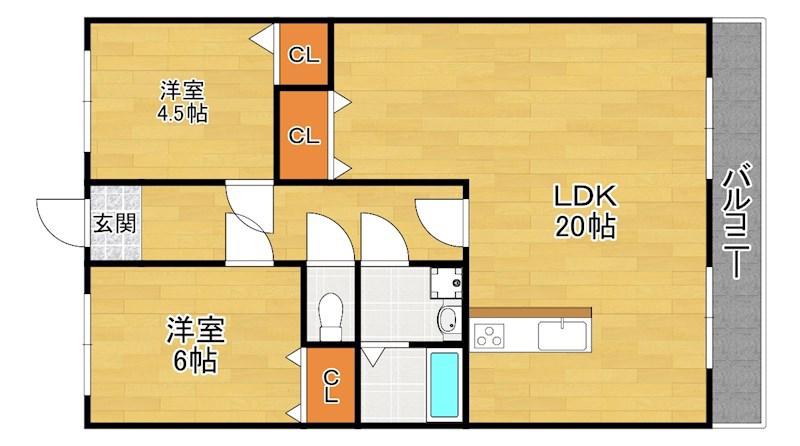 フリーディオ堂山(2LDK/1階)の間取り写真