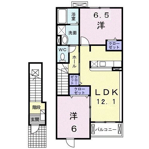 サニー・クラールB(2LDK/2階)の間取り写真