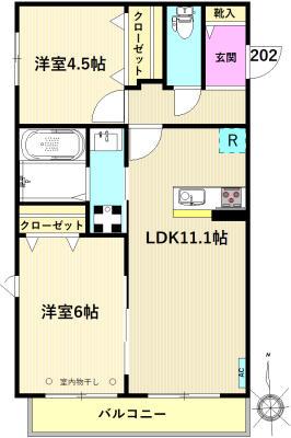 メゾンドアロ(2LDK/2階)の間取り写真