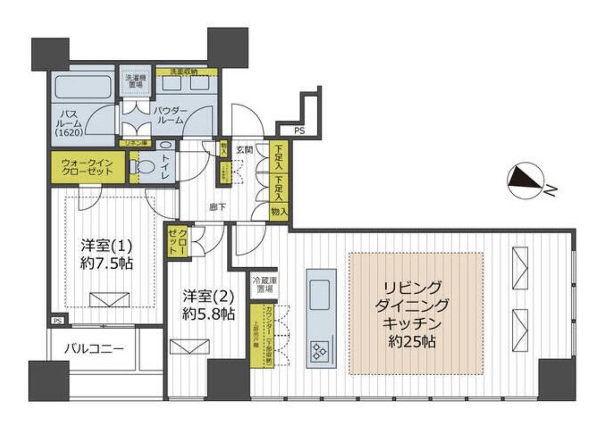 プレミストタワー白金高輪(2LDK/34階)の間取り写真