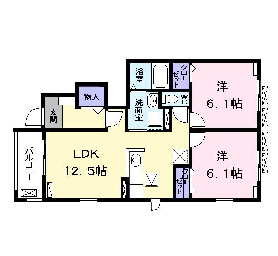 Yハウス I(2LDK/1階)の間取り写真