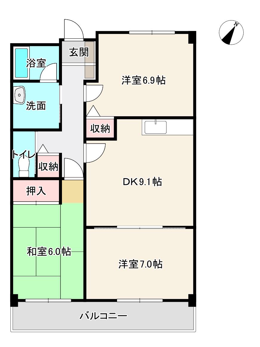 ブライトUマンション(3DK/3階)の間取り写真
