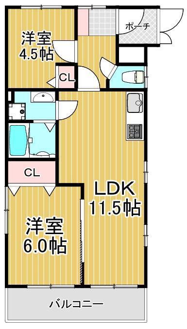 グリーンパーク水元(2LDK/2階)の間取り写真