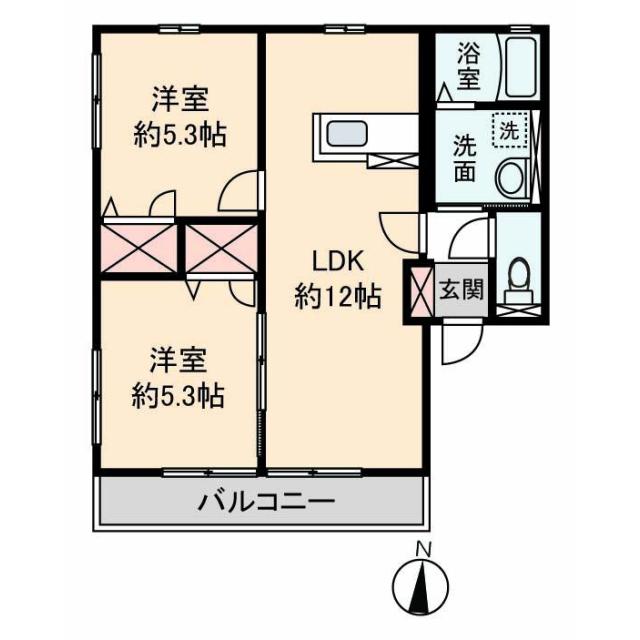 ハーモニー(2LDK/2階)の間取り写真