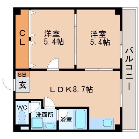 アパートメント膳所(2LDK/3階)の間取り写真