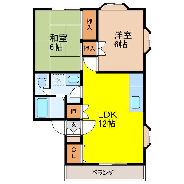 サウスコーポ西与賀(2LDK/1階)の間取り写真