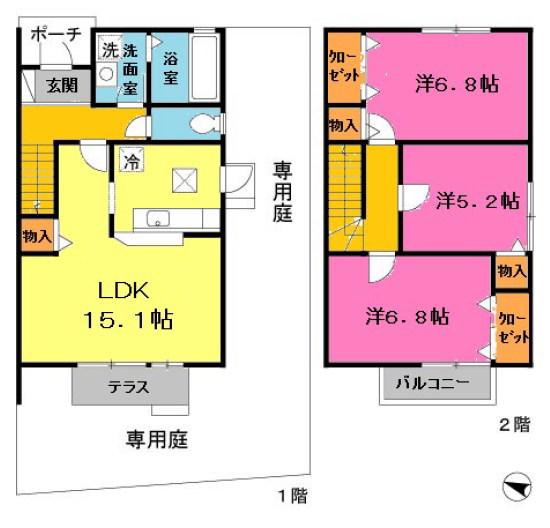 シャルマンヒルズ・イースト(3LDK/1階)の間取り写真
