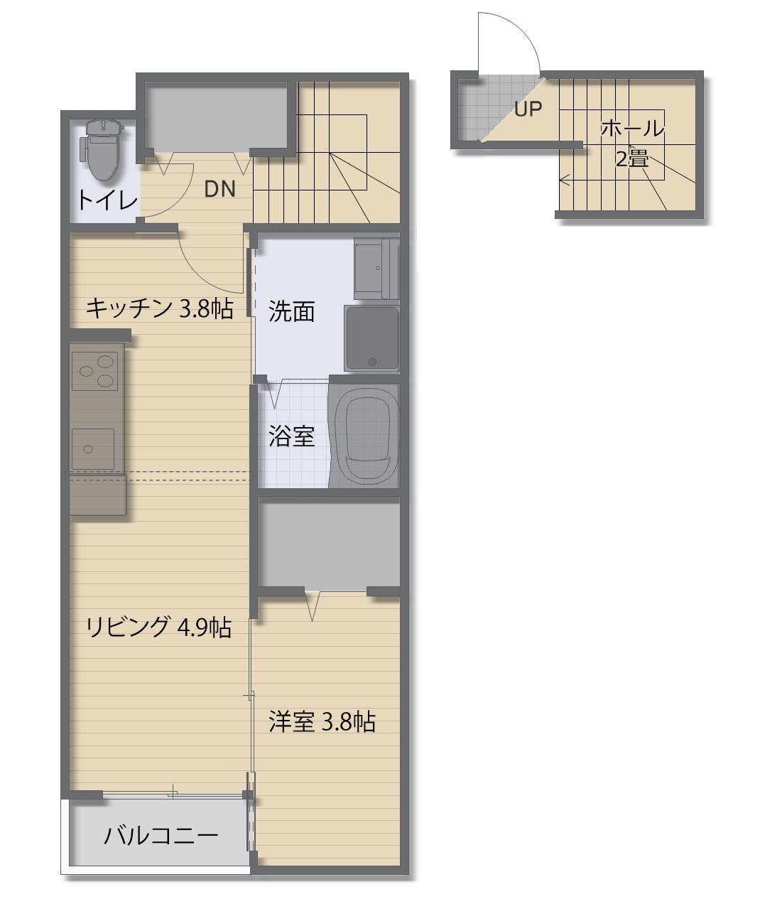 ルミナス長町8B(1LDK/2階)の間取り写真