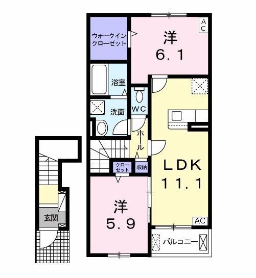 ロスガトス(2LDK/2階)の間取り写真