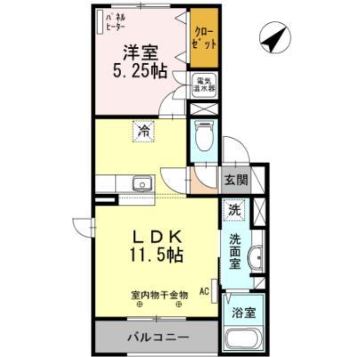 フローラルコート石川(1LDK/1階)の間取り写真
