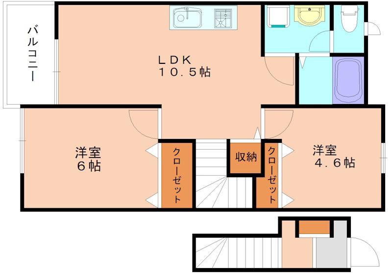 ホルティパークB(2LDK/2階)の間取り写真
