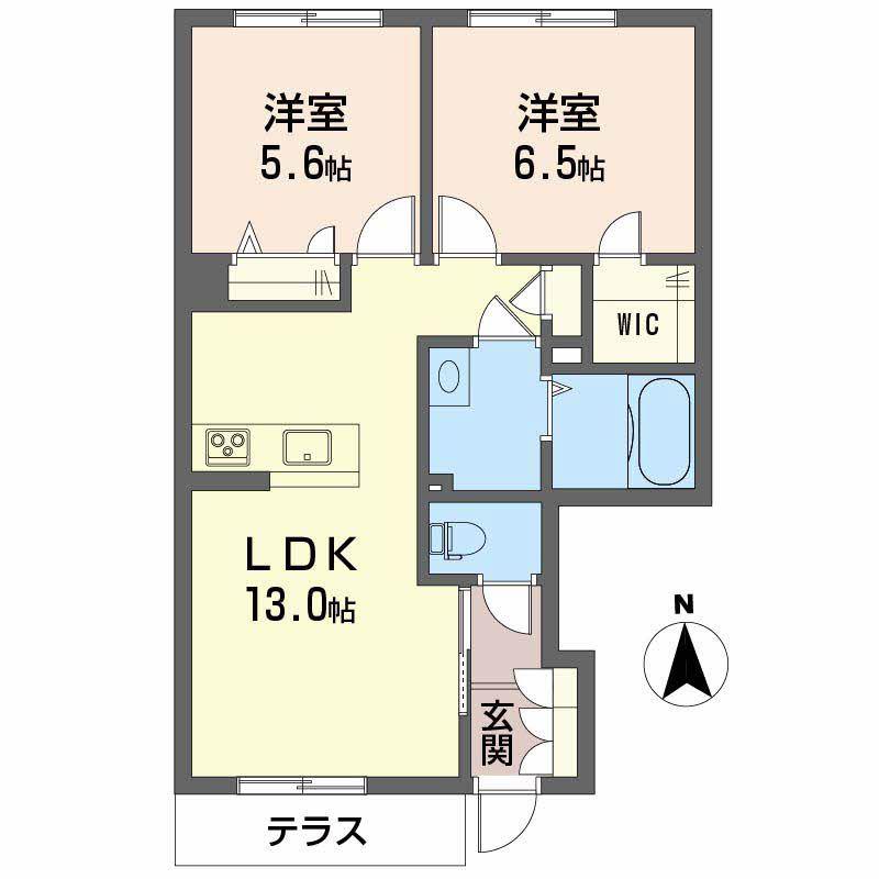 ヴォア ベール A棟(2LDK/1階)の間取り写真