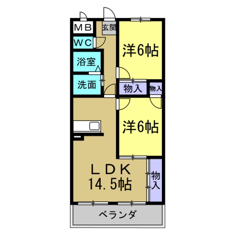 ドルチェ富貴ノ台 N棟(2LDK/2階)の間取り写真