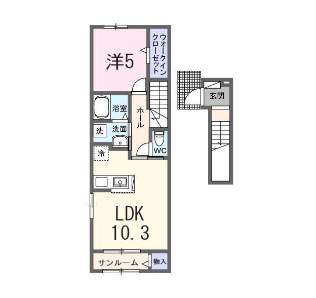 ペニーレイン(1LDK/2階)の間取り写真