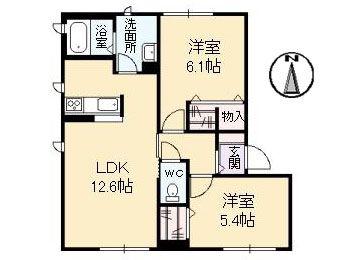 ラフィーヌ A(2LDK/1階)の間取り写真