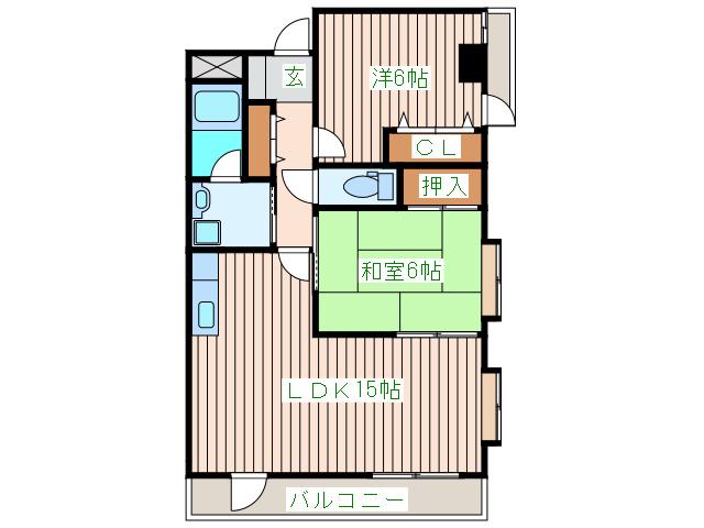ループル南仙台(2LDK/2階)の間取り写真