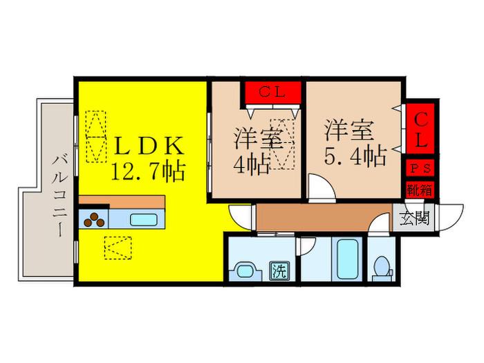 グランデージ池田栄本町(2LDK/8階)の間取り写真