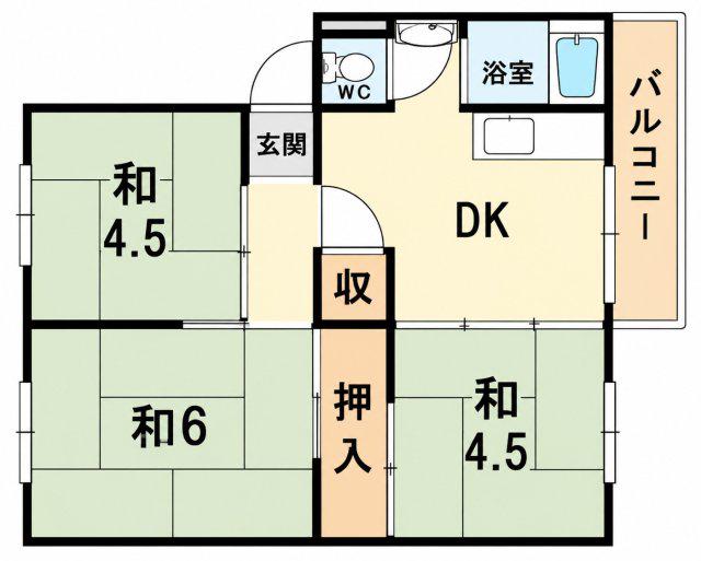 伊丹鴻池(3DK/4階)の間取り写真