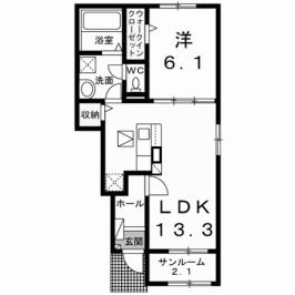 グランドエスポワール行橋 II(1LDK/1階)の間取り写真