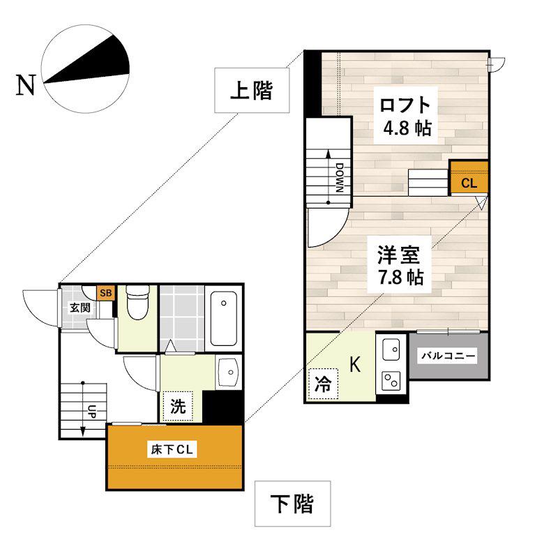 ADC緑町マーレI(1K/2階)の間取り写真