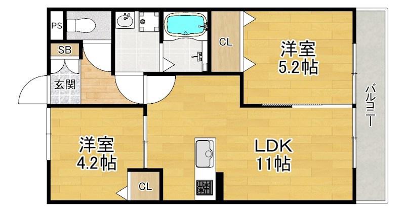 メゾンヴィオレ翔開(2LDK/2階)の間取り写真
