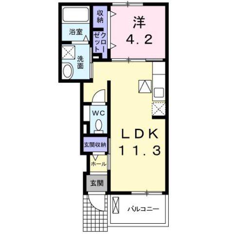 エアリー ヒル(1LDK/1階)の間取り写真