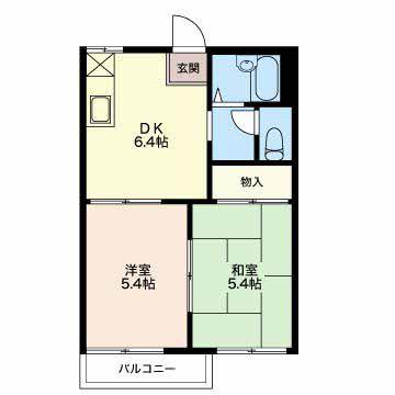 ジュネスターナーA(2DK/2階)の間取り写真