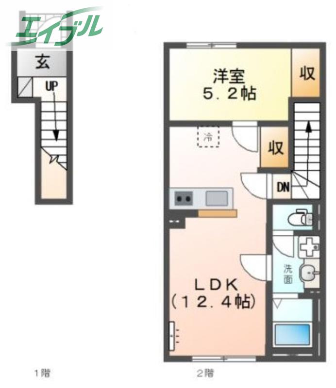 シャフル(1LDK/2階)の間取り写真