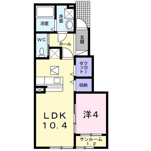 ジローエムTA(1LDK/1階)の間取り写真