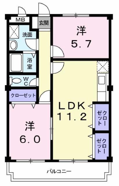 ゴコウマンション(2LDK/2階)の間取り写真