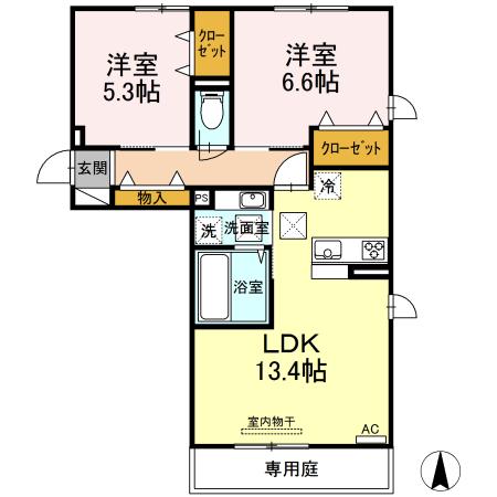 ルヴェデュソレイユ IV(2LDK/1階)の間取り写真