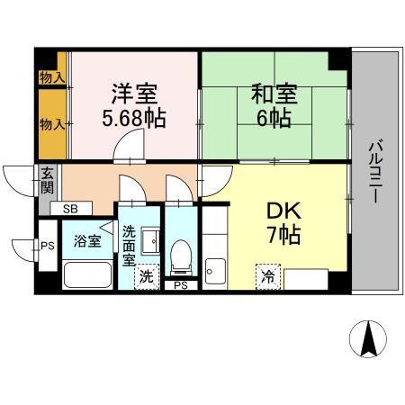 ロイメント名駅(2DK/5階)の間取り写真