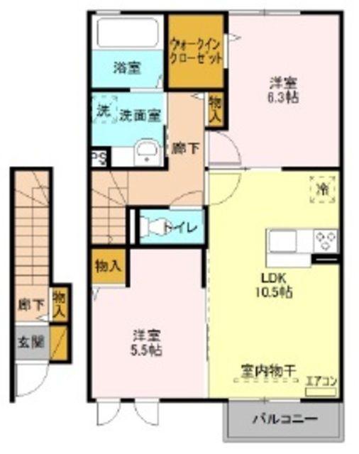 ラ・ゼルコバ(2LDK/2階)の間取り写真
