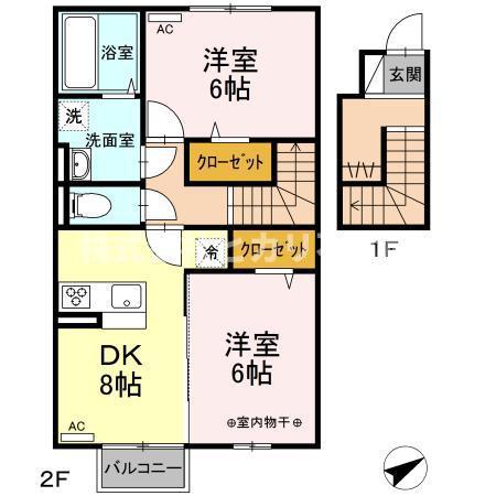ヴォルピーノ(2DK/2階)の間取り写真