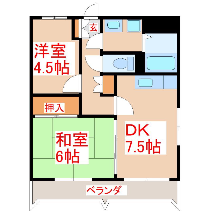 サンハイツ笹貫(2DK/6階)の間取り写真