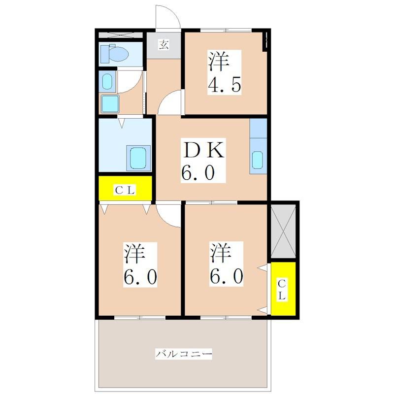 リバーサイド草牟田(3DK/2階)の間取り写真