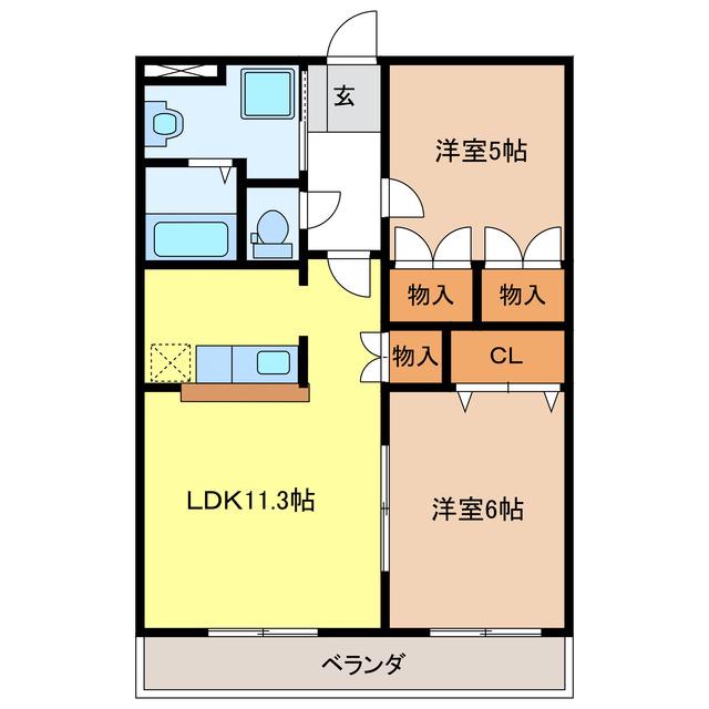 シャングリラ壱番館(2LDK/1階)の間取り写真