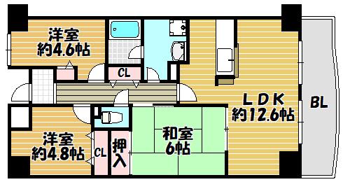 グランドソーワ今福鶴見(3LDK/1階)の間取り写真