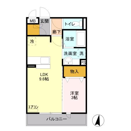 クレストコートB(1LDK/2階)の間取り写真