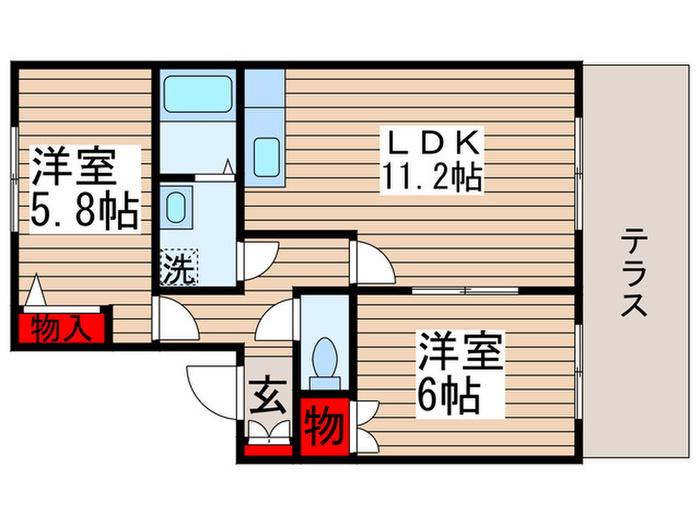 サンフレンドハイツB(2LDK/1階)の間取り写真