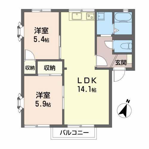 メゾンヴェルトB(2LDK/2階)の間取り写真