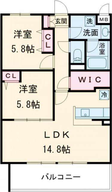 EXCEL COURT 二色の浜(2LDK/2階)の間取り写真