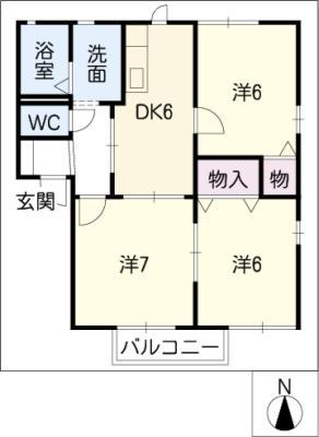 レインボーハイツA棟(3DK/2階)の間取り写真