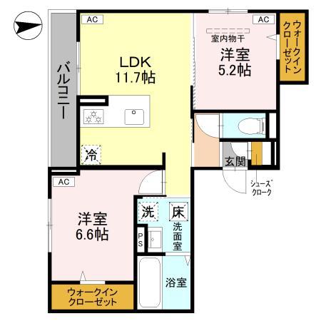 コントレイル(2LDK/1階)の間取り写真