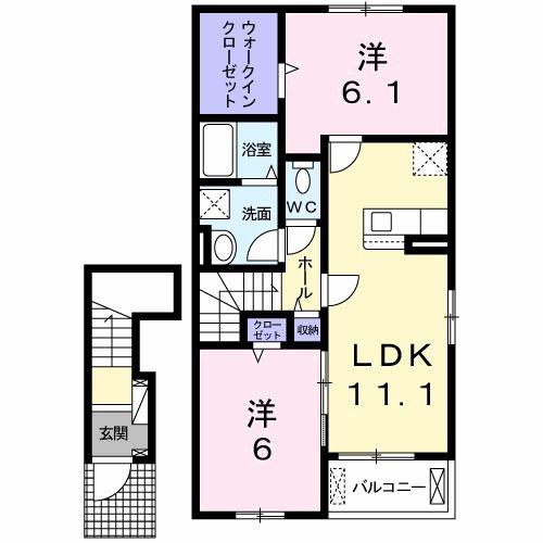 ラ・メゾン・フェリーチェ B棟(2LDK/2階)の間取り写真