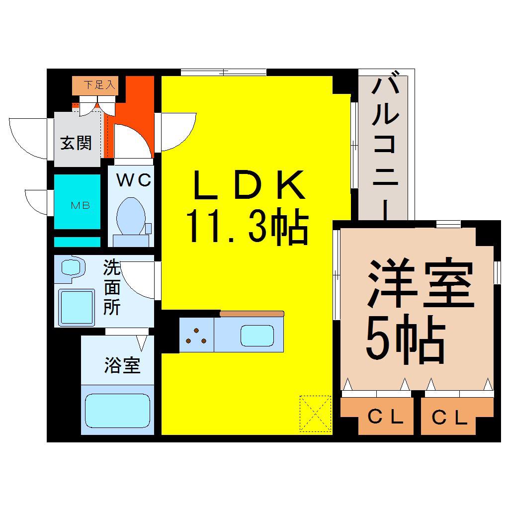グランレーヴ千代田(1LDK/1階)の間取り写真