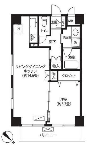 ハイキャスト大山(1LDK/5階)の間取り写真
